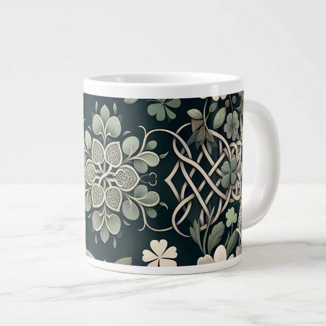 Caneca De Café Grande Amuleto Floral Trevo Celta (Frente Esquerda)