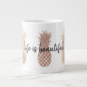 Caneca De Café Grande Ananases Dourados Rosa