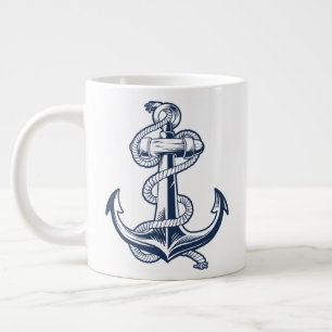 Caneca De Café Grande Âncora Náutica (Marinha)