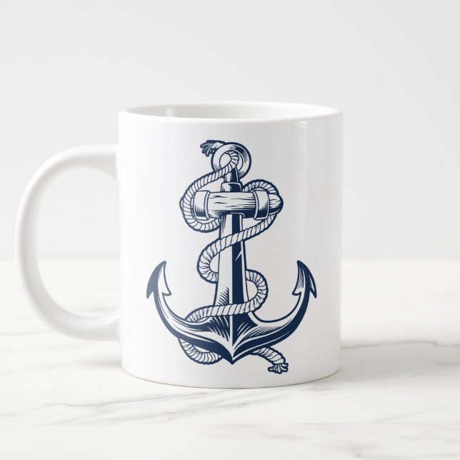 Caneca De Café Grande Âncora Náutica (Marinha) (Esquerda)