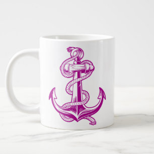 Caneca De Café Grande Âncora Náutica (Púrpura Rosa Escura)