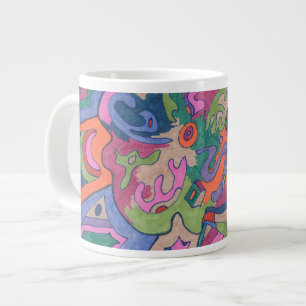 Caneca De Café Grande Ande pelo Groovy Rainbow, abstrato
