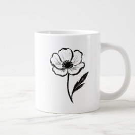 Caneca De Café Grande Anêmona de Tinta Arte Minimalista de Pincelada Flo