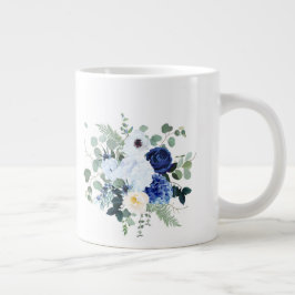Caneca De Café Grande Anemone Hydrangea Rosa White background