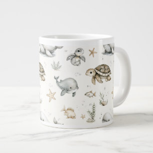Caneca De Café Grande Animais Bebês do Oceano em Aquarela Fofa