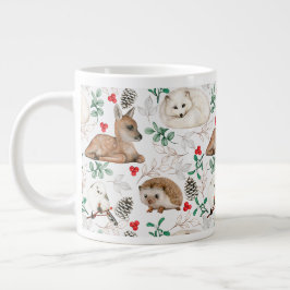 Caneca De Café Grande Animais da Floresta, Padrão de Natal Branco