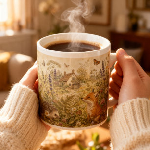 Caneca De Café Grande Animais da Floresta Vintage Estilo Cottagecore Bot