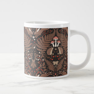 Caneca De Café Grande Animais e plantas de floresta em vermelho e marrom