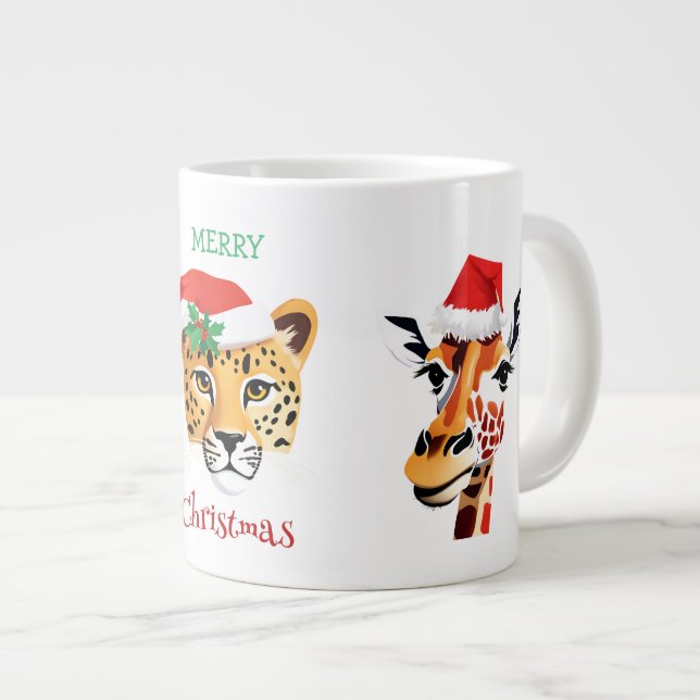 Caneca De Café Grande Animais Safari selvagens engraçados Papais noeis F (Frente Esquerda)