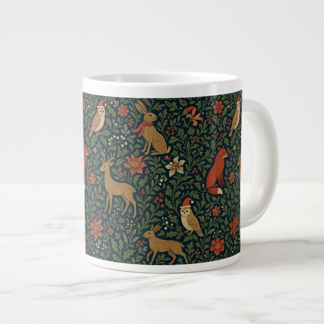 Caneca De Café Grande Animal & Botânico Natal Vitoriano  (Frente Esquerda)
