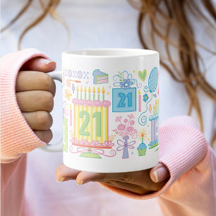Caneca De Café Grande aniversário de 21 anos Bonito Girly Floral