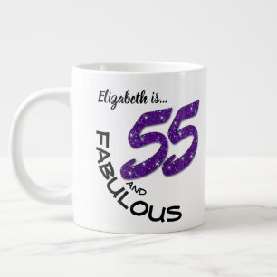 Caneca De Café Grande Aniversário De 55 Anos, Falso Roxo