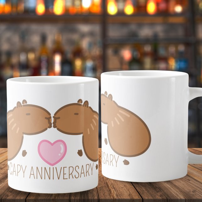 Caneca De Café Grande Aniversário de Casal de Capybara com Beijo Persona (Kissing capybara for capybara lovers)