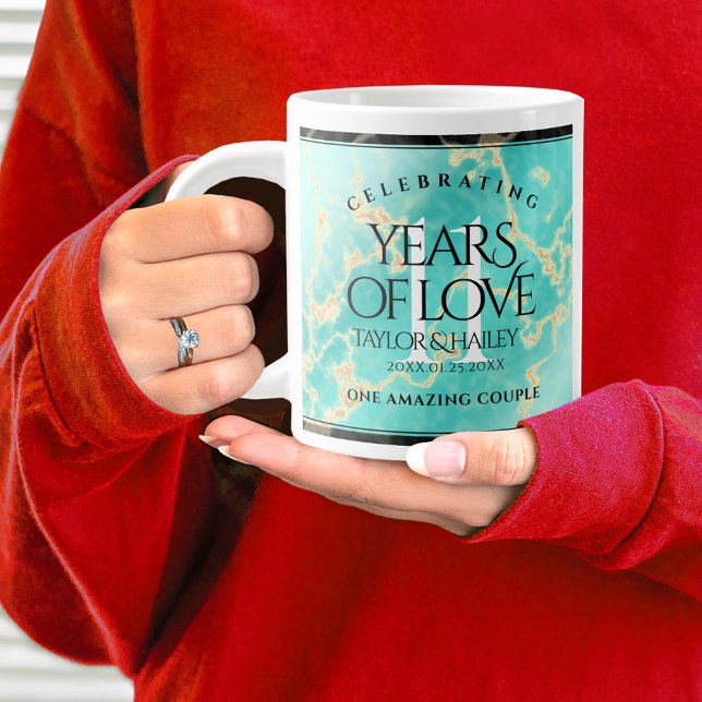 Caneca De Café Grande Aniversário de Casamento da 11 Turquesa Elegante (11th Wedding Anniversary Jumbo Coffee Mug Cover Photo (Turquoise))