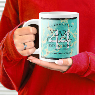 Caneca De Café Grande Aniversário de Casamento da 44 Turquesa Elegante
