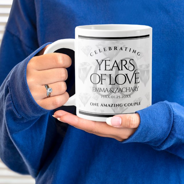 Caneca De Café Grande Aniversário de Casamento do Elegante 60º Diamond (60th Wedding Anniversary Jumbo Coffee Mug Cover Photo.)