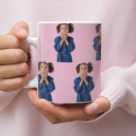 Caneca De Café Grande Aniversário de criança de Colagem de Fotos Rosa Pe