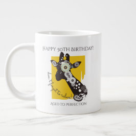 Caneca De Café Grande Aniversário de Girafa Funky Legal Amarela Branco e