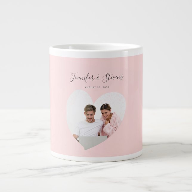 Caneca De Café Grande Aniversário Pink do Coração do Casal Personalizado (Frente)