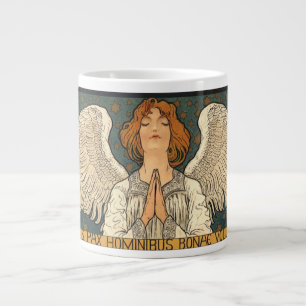 Caneca De Café Grande Anjo Religioso Antigo Rezando com Estrelas Dourada