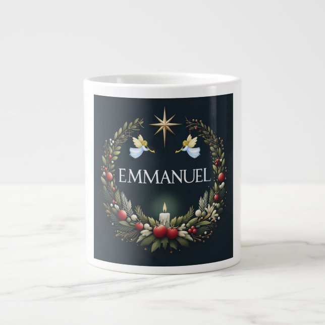 Caneca De Café Grande Anjos de Natal Emmanuel (Frente)