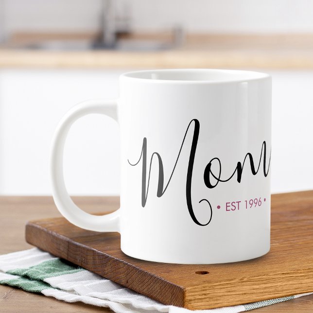 Caneca De Café Grande Ano de Fundação Personalizado da Mamãe (Mom Established Year Personalized Giant Coffee Mug)
