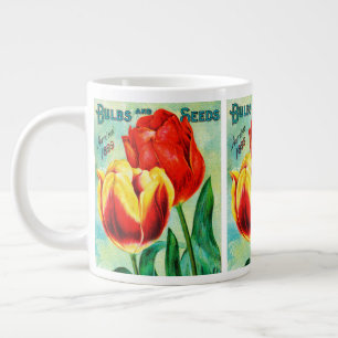 Caneca De Café Grande Anúncio Antiquado de Jardim, Tulipas Amarelas Verm