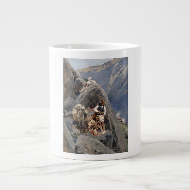 Caneca De Café Grande Apache Warriors: Escorregada pela Cavalaria Americ (Frente)