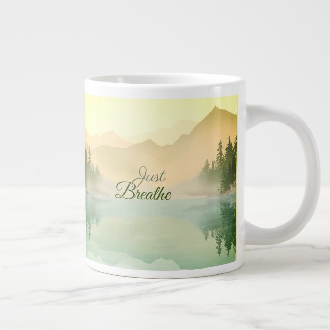 Caneca De Café Grande Apenas Respire a Floresta da Montanha Dourada Verd (Direita)