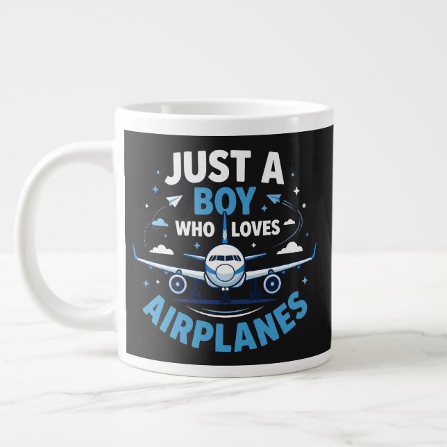Caneca De Café Grande Apenas um garoto que ama aviões  (Esquerda)