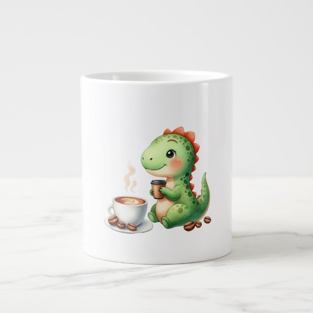 Caneca De Café Grande aquarela Café bebendo de Dinossauro Cinto T Rex (Frente)