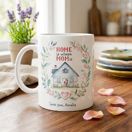 Caneca De Café Grande Aquarela Casa é onde a Mamãe está Nome Personaliza