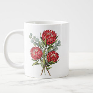 Caneca De Café Grande Aquarela do Buquê de Protea Carmesim
