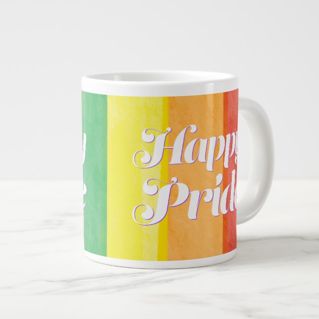 Caneca De Café Grande Aquarelas Feliz Orgulho Arco-íris (Frente Esquerda)
