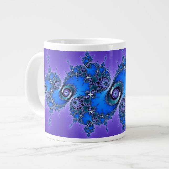 Caneca De Café Grande Árabe azul em roxo - Julia fractal (Frente Esquerda)