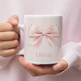 Caneca De Café Grande Arco e nome legíveis cor-de-rosa pastel personaliz