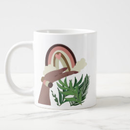 Caneca De Café Grande Arco-íris Boho na Mão da Mulher Vegetação
