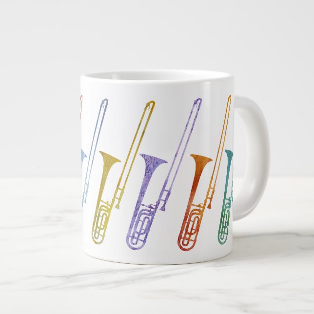 Caneca De Café Grande Arco-íris de Trombones (Frente Esquerda)