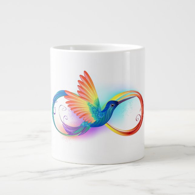 Caneca De Café Grande Arco-íris Hummingbird com símbolo Infinito (Frente)
