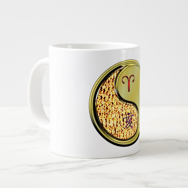 Caneca De Café Grande Áries & Javali de Metal (Frente Esquerda)