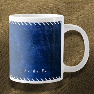 Caneca De Café Grande Arquivista em Couro Azul com Costura Distinta