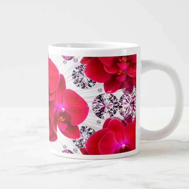 Caneca De Café Grande Arranjo Elegante de Orquídeas Vermelhas (Direita)