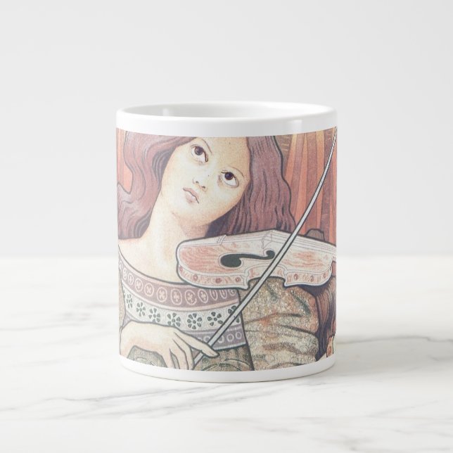 Caneca De Café Grande Art Deco - Mulher francesa com violino (Frente)