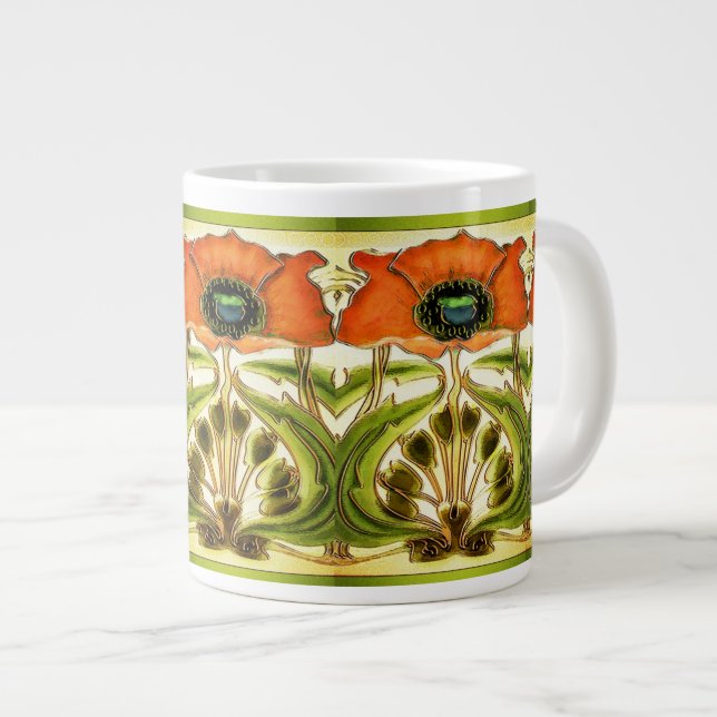 CANECA DE CAFÉ GRANDE ART NOUVEAU ESSIBILIZOU A MASSA VERMELHA VERDE VER (Frente Esquerda)