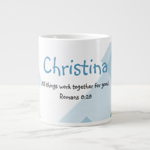 Caneca De Café Grande Arte Abstrata Azul Branco Citação Inspiradora da B