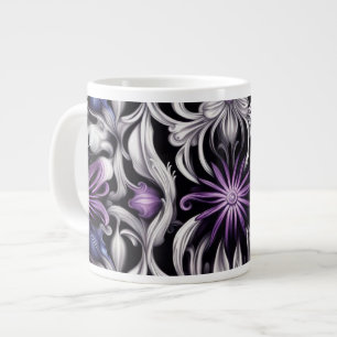 Caneca De Café Grande Arte abstrata de flor roxa e roxa clara