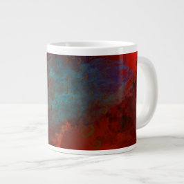 Caneca De Café Grande Arte abstrata digital Grunge Vermelho, Aqua & Dour