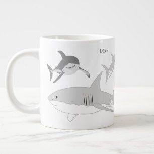 Caneca De Café Grande Arte Cheerful Ocean Sharks