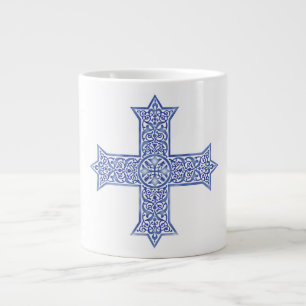 Caneca De Café Grande Arte da Cruz Copta Azul Lapis Premium