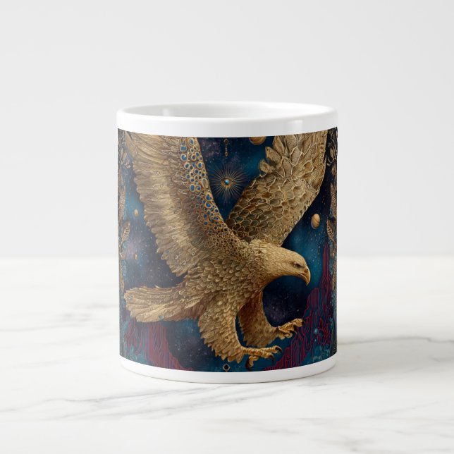 Caneca De Café Grande arte de águia dourada celestial (Frente)
